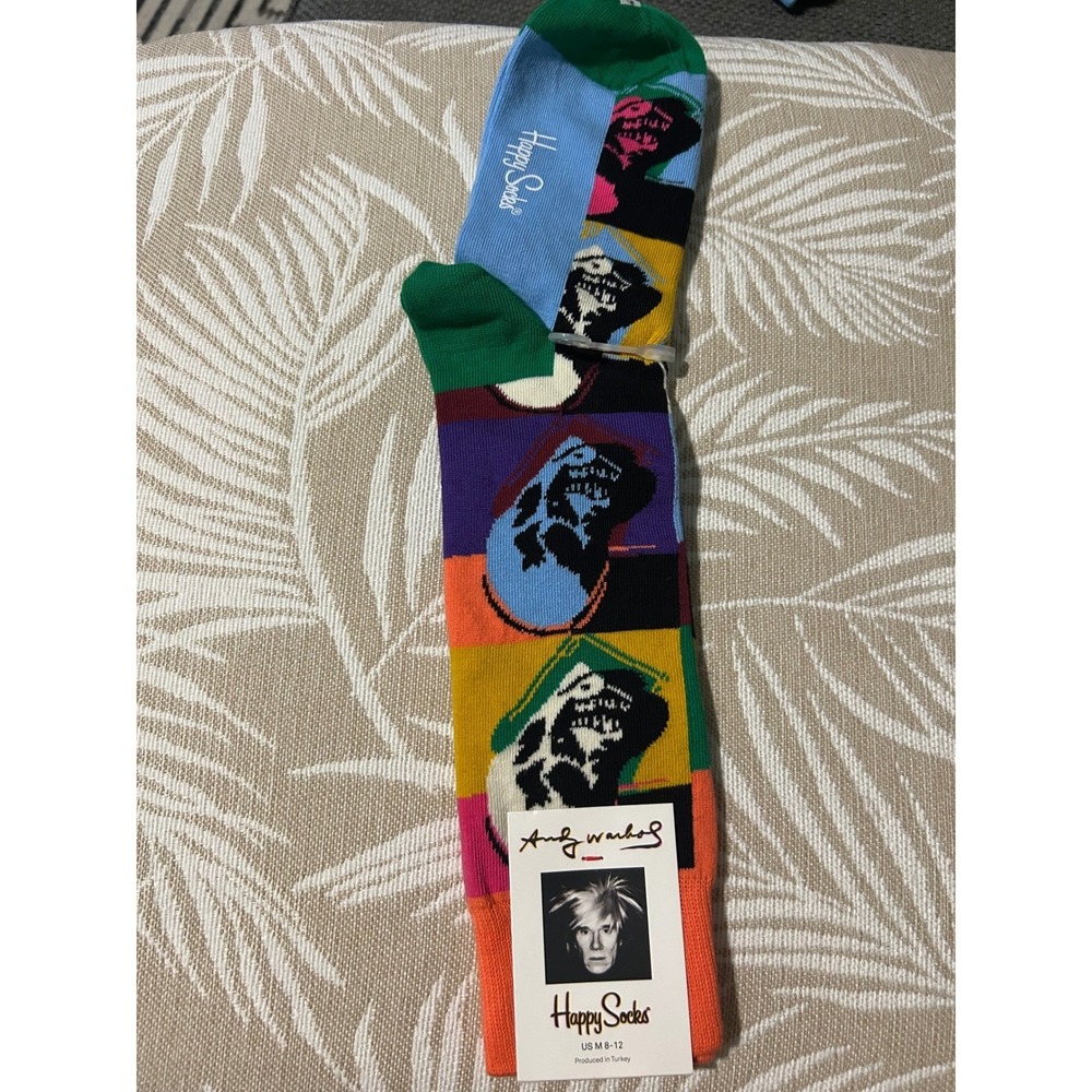 Happy‎ Socks Mens Andy Warhol Skull Print Cotton 8-12 Multicolor Crew Socks NEW